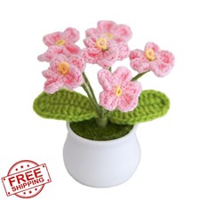 Blync Potted Crochet Flowers, Handmade Forget Me Not, Pink