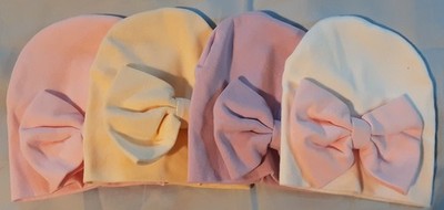 Baby Girl Cotton Beanie Hat w/ Bow ~ Newborn Cap/Accessories ~ 4 Pack ~ NEW