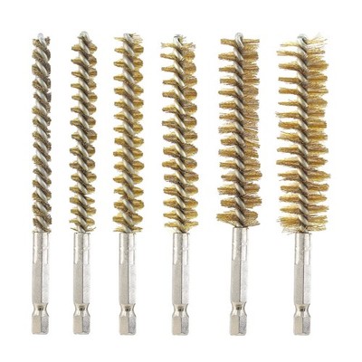 6 Pcs Brass Bore Brush Bristles Cleaning Brush with 1/4 Inch Hex Shank
