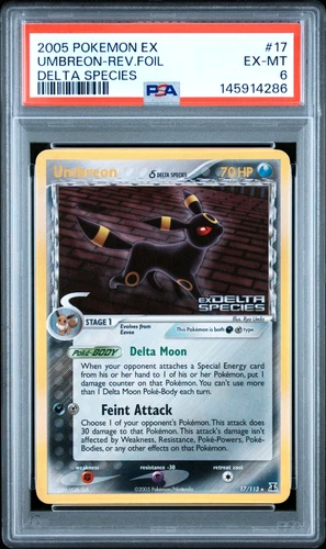 PSA 6 2005 Pokemon EX Delta Species Umbreon Reverse Holo Stamped 17/113