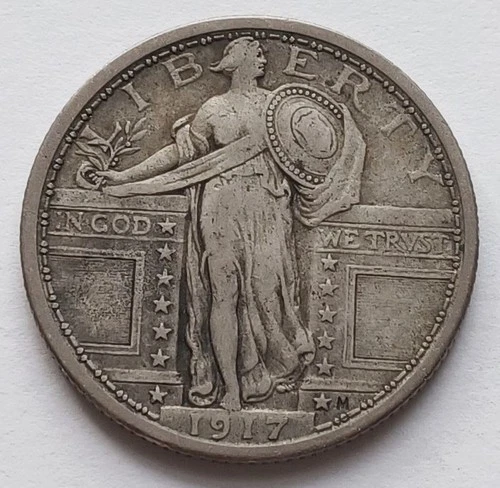 1917 Standing Liberty Type 1 Silver Quarter VF 25C coin