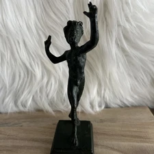 Grand Tour? Italy Green Patina Bronze Statue of Dancing Faun, Classical Myth 6” 