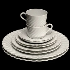 Haviland Limoges Torse White 5 Piece Place Settings All White Swirls Set of 2 