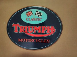 HAND CARVED WOOD TRIUMPH MOTORCYCLE SIGN 14.5" X 11.5" X 1" USED