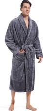 Inner Wish Mens Plush Fleece Robe, Cozy Warm Bathrobe Fuzzy Male Spa Long Robe W