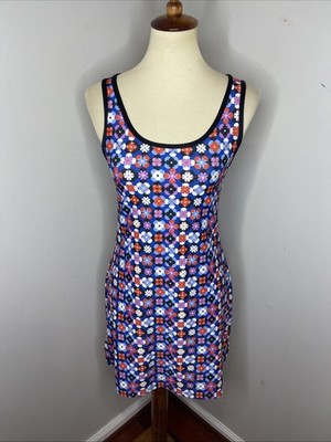 Nuu Muu Sleeveless Scoop Neck Blue Retro Floral Stretch Dress XS