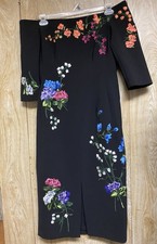 Carolina Herrera NY Black Floral Embroidered Off The Shoulder Dress Size 10