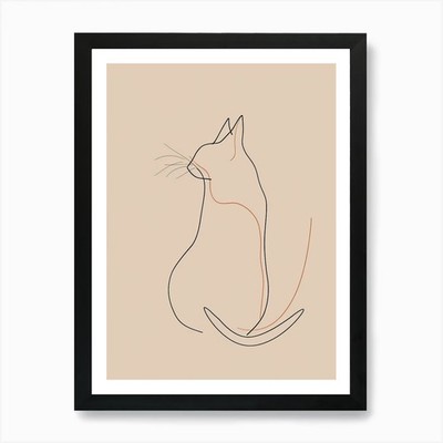 Katze sitzend - Boho, Line Art 1 Kunst gerahmt Wandbild Poster Leinwanddruck Bild