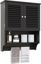 Black Over-the-Toilet Bathroom Wall Cabinet with 2 Doors  Ample Storage