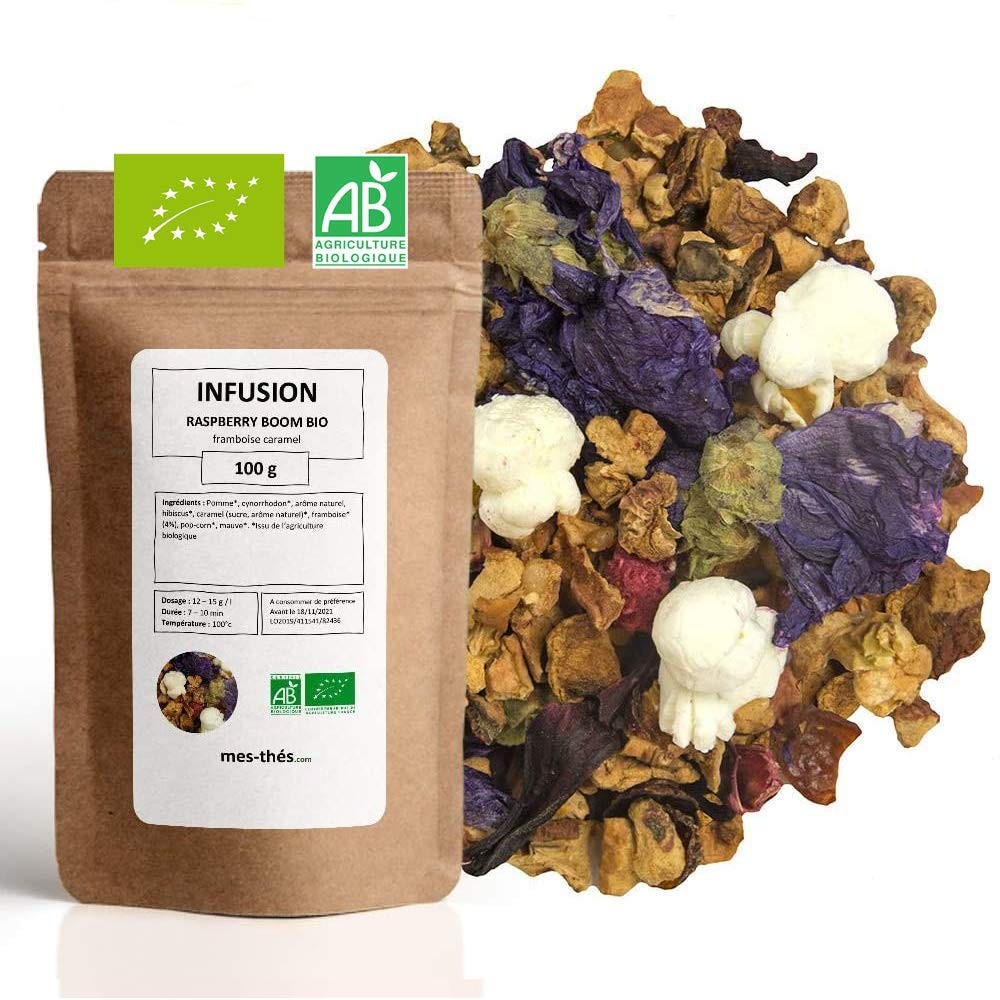 Infusion bio framboise caramel Raspberry Boom grand cru de plantes aromatiques 100g
