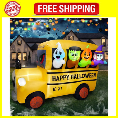 Halloween Inflatable Bus 8.1FT Ghost Frankenstein Pumpkin Witch 9 LED Outdoor