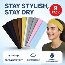 9 Pack Headbands for Women Non Slip Elastic Hair Bands Cotton Sweatband Yoga Gym