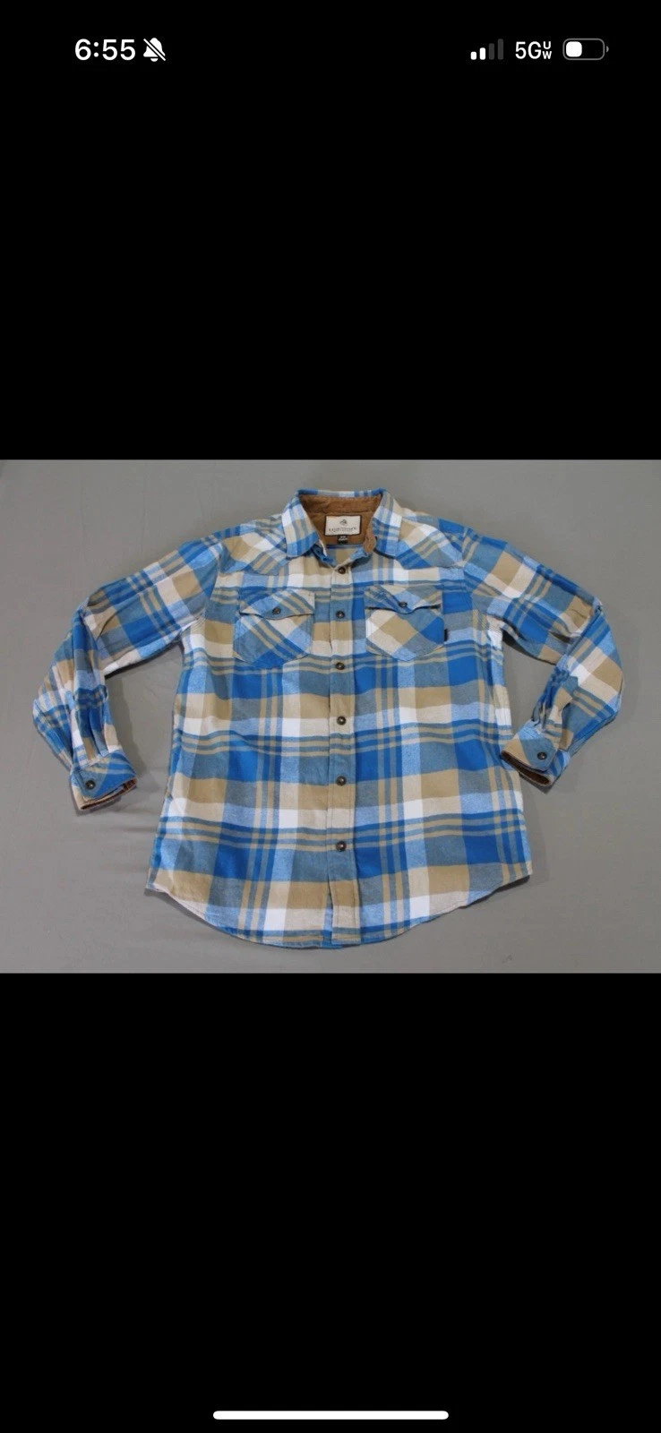 Legendary Whitetails Shirt Medium Blue Tan Plaid Flannel Cotton Snap Button Deer