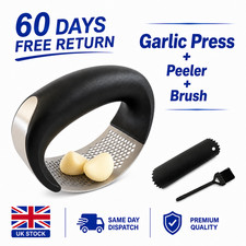 Stainless Steel Kitchen Garlic Press Crusher Rocking Mincer Manual Squeezer set