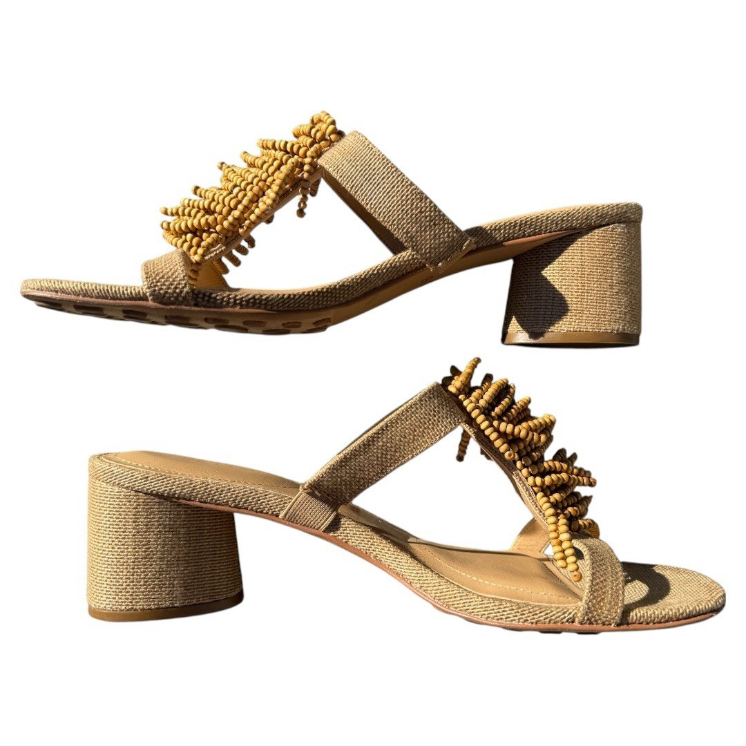 APL Sandali donna Chicos eleganti marroni rafia boho con frange e perline taglia 10