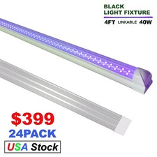 24 Pack 48" 4Ft 40W UV Led Black Light Single Fixture for Bar Club Glow Party