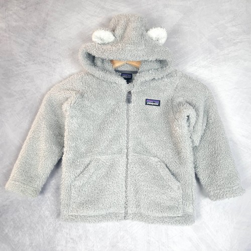 Patagonia Furry Friends Jacket Toddler 4 Gray Fleece Hooded Bear Ears Full Zip