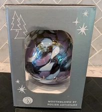 Hand Blown Zorza Glass Ornament Sun Catcher 5” Handmade In Poland Purple NEW