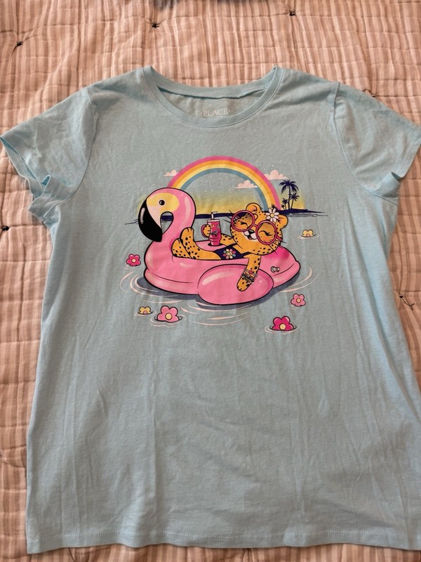 Girl Children Place T-shirt Size XXL 14-16 Blue Cheetah EUC