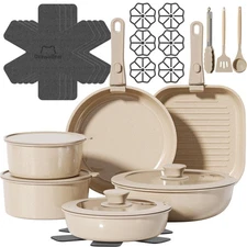 26 Pcs Pots and Pans Set Non Stick, Ceramic Cookware Set Non Toxic with Detac...