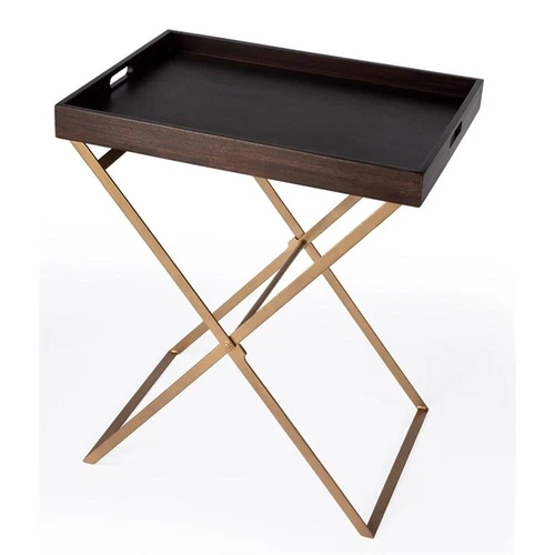 Butler Specialty Emma Brown Mango Wood And Gold Cross Legs Tray Table - Picture 8 of 8
