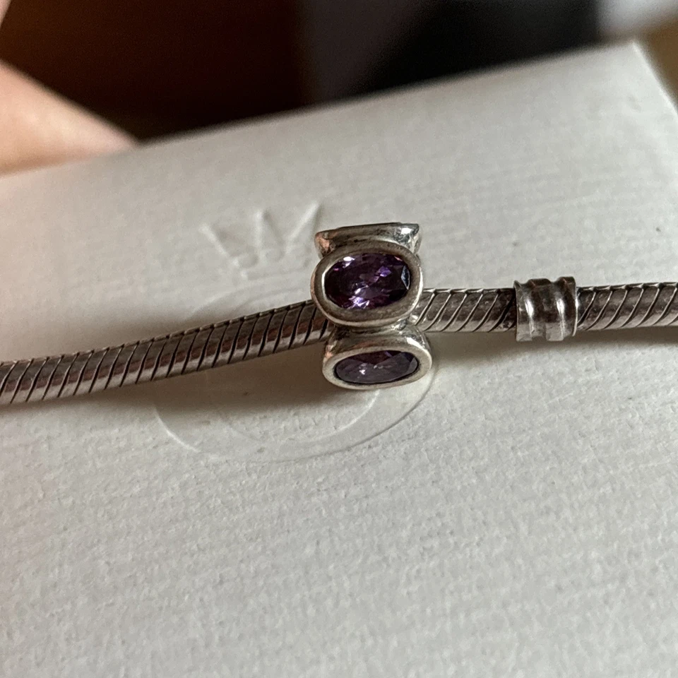 PANDORA ALE 925 Sterling Silver Oval Amethyst Oval Lights Spacer Charm 790311 - Image 2 of 4