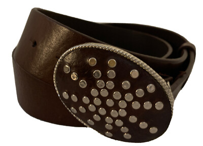 Olga Santini Womens Leather Belt Western Buckle Studed Brown 