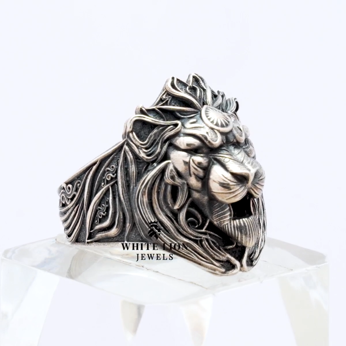 Tibetischer Tiger Ring Verstellbar Silber Gold Tibetischer Tiger Gesichtsring – Löwenkönig Design, Silber/gold, Verstellbar, Auffälliger Statement-Schmuck Münzring Silber