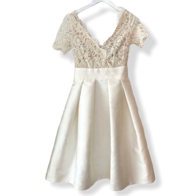 Lucy Wang Fay Eyelash Lace Taffeta Skater Dress Small -  wedding/bridesmaid/party | eBay