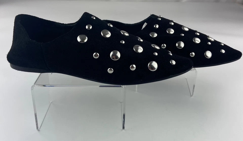 Urban Outfitters Black Suede Silver Studded Babouche Shoes Slip-on Flat SZ W 9 - Image 2 of 4