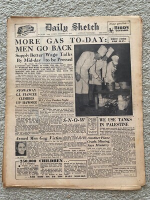 Daily Sketch Newspaper 1945 November 27th UK Gas Strike Ends  ORIGINAL