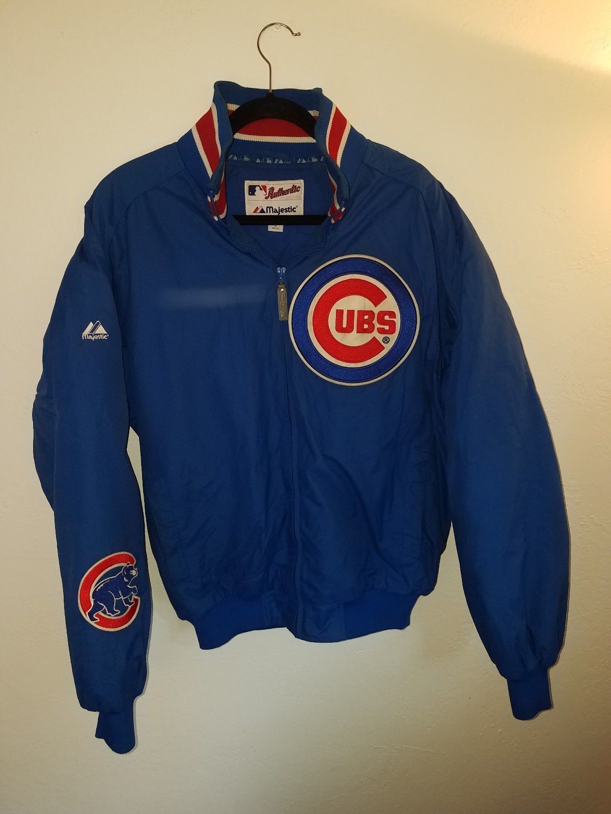 Chicago Cubs Zip Up Dugout Jacket MEDIUM MAJESTIC Baseball MLB Blue Playoffs S2