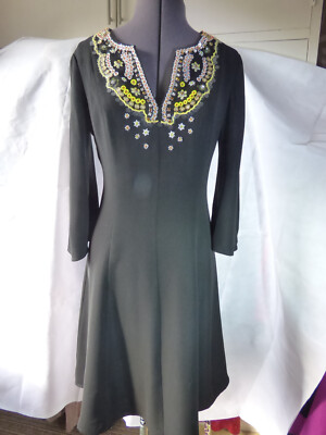 MOSCHINO Cheap and Chic Black Beaded Lined Fit & Flare Dress Tunic Size 10 VGC
