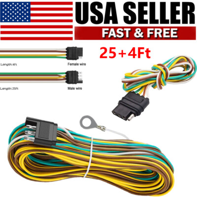 For Trailer Tail Lights 25' 4 Pin Flat Trailer Wiring Harness Kit Wishbone Style
