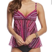 NWT 98 Profile by Gottex Indian Sunset Tankini Top 6 Small Pink Multi Swimsuit