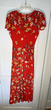 Free People Jess Wrap Maxi Dress Red Orange Floral Size S. c295