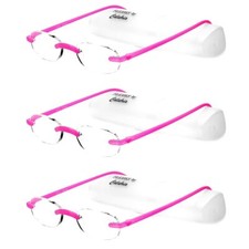 Calabria 715 Flexies Oval Bendable Rimless Reading Glasses 2.25 Fuchsia 3Pack 
