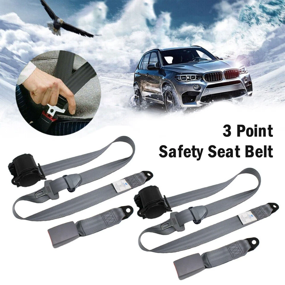 2Set Retractable 3 Point Safety Seat Belt Straps Car Vehicle Adjustable Belt Kit Foto 3 de 4