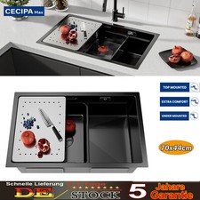 Edelstahl Einbauspüle Küchenspüle Spülbecken Doppelspüle Abtropffläche 70×44CM