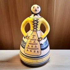 ARTESANIA LA MENORA TALAVERA Spain LADY FIGURINE ART POTTERY BELL Blue Yellow