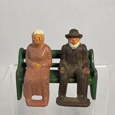Vintage Lead figures Barclay/Manoil RR Train Old Man Woman On Bench