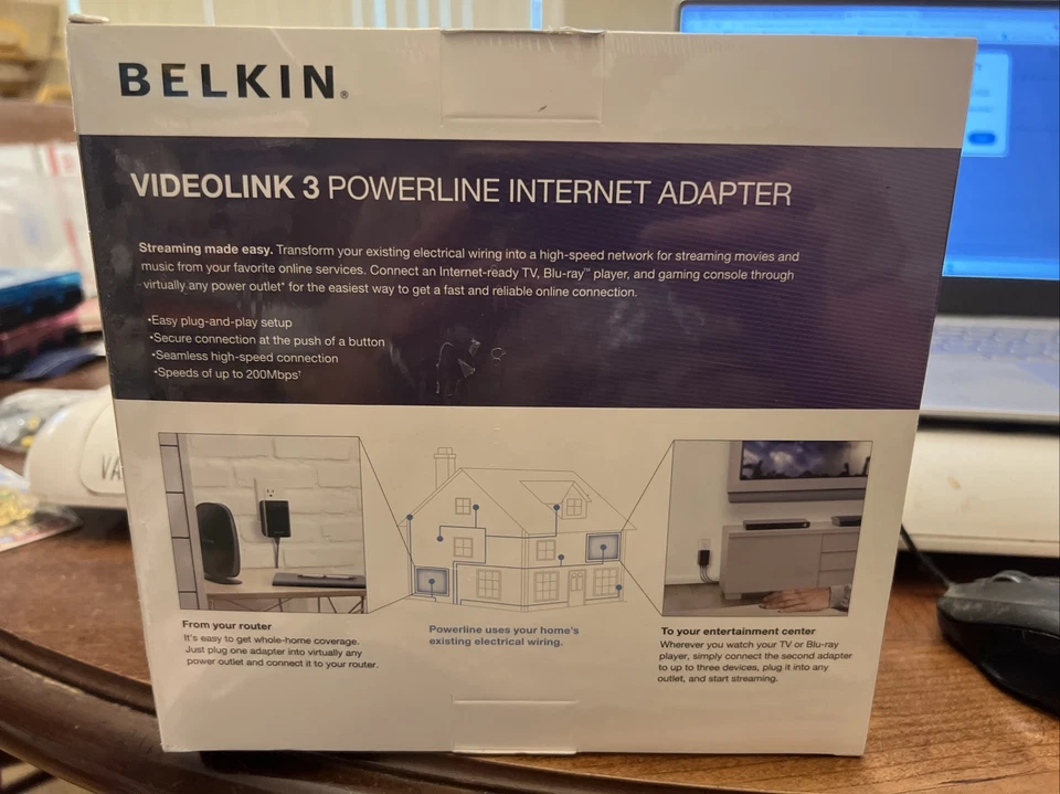 NEW Belkin VIDEOLINK 3 Powerline Internet Adapter SEALED - Image 2 of 3
