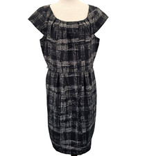 Calvin Klein Plaid Flutter Sleeve Sheath Dress Lined Black Size Petite Career