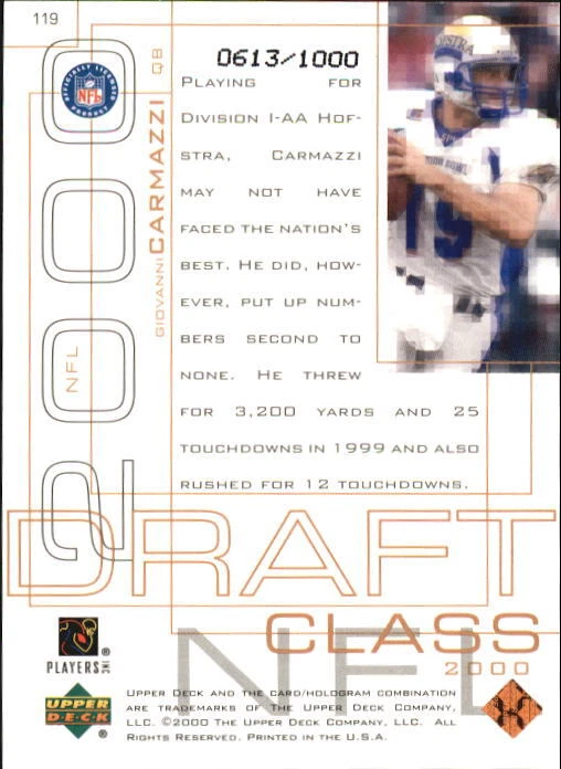 2000 Upper Deck Pros and Prospects #119 Giovanni Carmazzi RC /1000 - NM-MT - Image 2 of 2