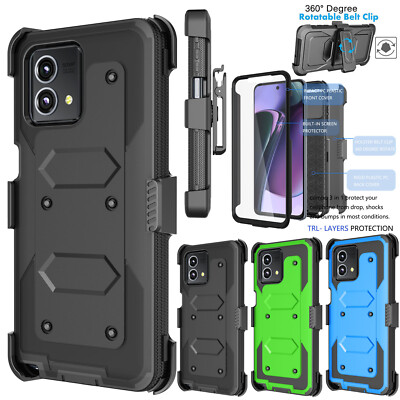 For  Moto G Stylus 5G 2023 Belt Clip Holster Shockproof Case w/ Screen Protector