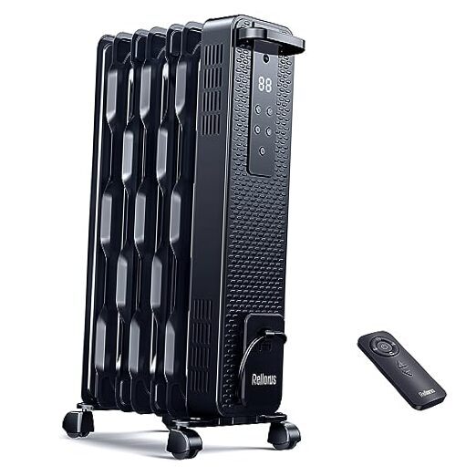 Portable Radiator Heater with 7 Wavy Fins, Manual Control & Remote Control,