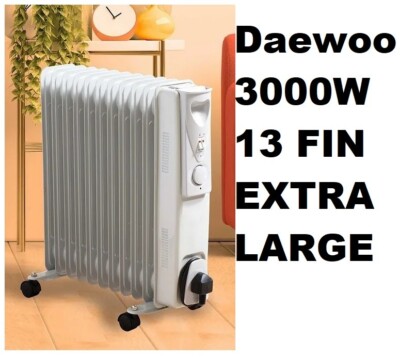 DAEWOO Tragbarer Ölheizkörper mit Thermostat 3000W Heizung Weiß 13 Fin