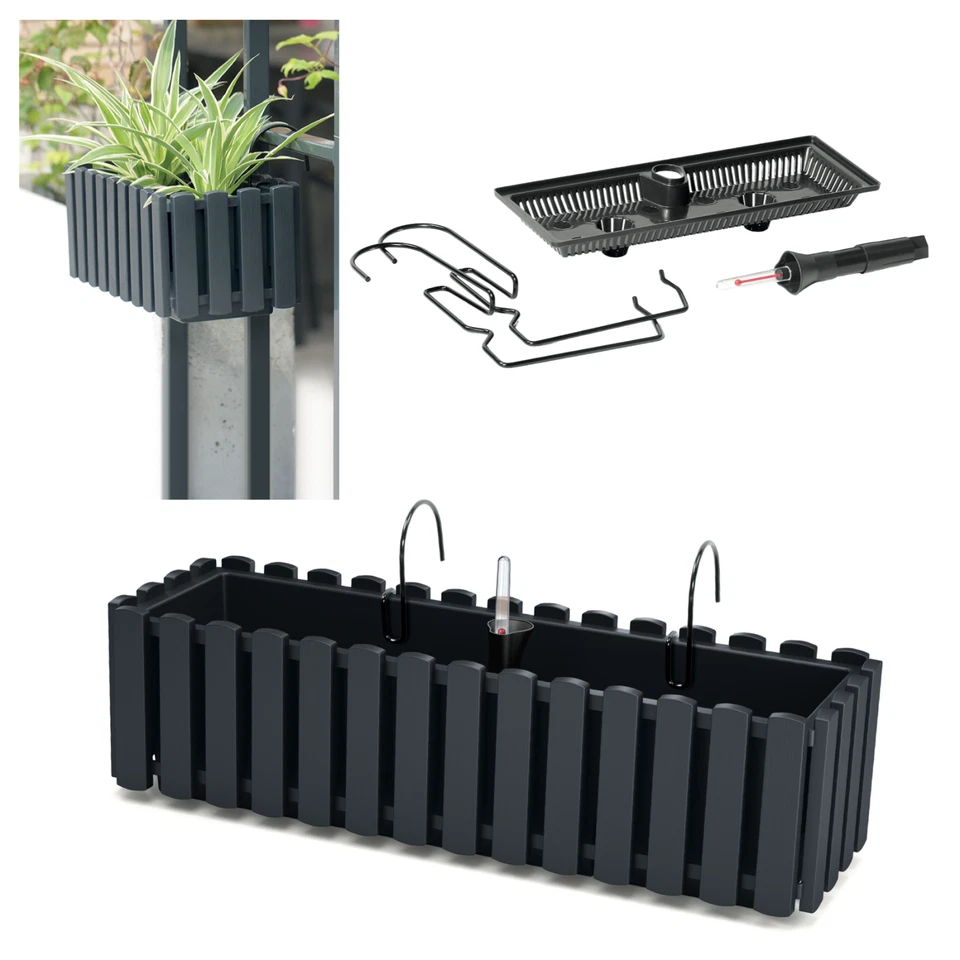 Blumenkasten mit Halter Balkonkasten Mit Bewässerungssystem (Anthrazit 2 Größen) - Bild 2 von 3