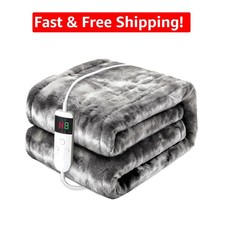 Luxurious Heated Electric Blanket Throw 62''x84'' - Flannel  Sherpa Softness