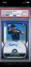 2023 BOWMAN DRAFT AUTO Purple COLT EMERSON /250 PSA 10 Seattle Mariners Low Pop